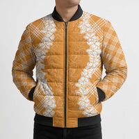 Hawaii Aloha Plumeria Lei Orange Palaka Bomber Puffer Jacket LT7 - Polynesian Pride