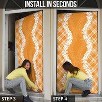 Hawaii Aloha Plumeria Lei Orange Palaka Door Cover - Polynesian Pride