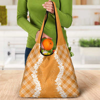 Hawaii Aloha Plumeria Lei Orange Palaka Grocery Bag - Polynesian Pride