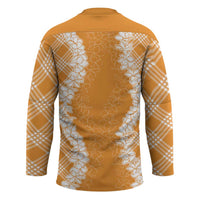 Hawaii Aloha Plumeria Lei Orange Palaka Hockey Jersey - Polynesian Pride
