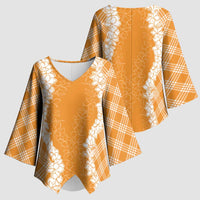 Hawaii Aloha Plumeria Lei Orange Palaka Kimono Sleeve Blouse - Polynesian Pride
