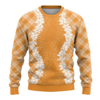 Hawaii Aloha Plumeria Lei Orange Palaka Ugly Christmas Sweater - Polynesian Pride