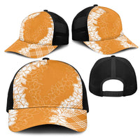 Hawaii Aloha Plumeria Lei Orange Palaka Mesh Trucker Cap - Polynesian Pride