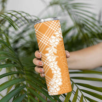 Hawaii Aloha Plumeria Lei Orange Palaka Skinny Tumbler - Polynesian Pride