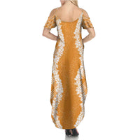 Hawaii Aloha Plumeria Lei Orange Palaka Summer Maxi Dress - Polynesian Pride