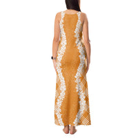 Hawaii Aloha Plumeria Lei Orange Palaka Tank Maxi Dress - Polynesian Pride