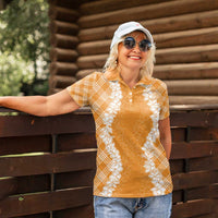 Hawaii Aloha Plumeria Lei Orange Palaka Women Polo Shirt - Polynesian Pride