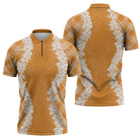 Hawaii Aloha Plumeria Lei Orange Palaka Zipper Polo Shirt - Polynesian Pride