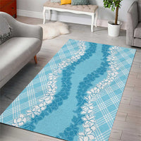 Hawaii Aloha Plumeria Lei Turquoise Palaka Area Rug - Polynesian Pride
