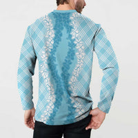 Hawaii Aloha Plumeria Lei Turquoise Palaka Button Sweatshirt - Polynesian Pride