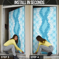 Hawaii Aloha Plumeria Lei Turquoise Palaka Door Cover - Polynesian Pride