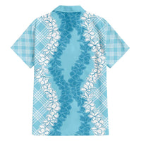 Hawaii Aloha Plumeria Lei Turquoise Palaka Family Matching Off Shoulder Short Dress and Hawaiian Shirt - Polynesian Pride