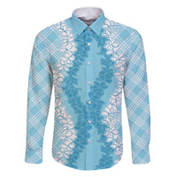 Hawaii Aloha Plumeria Lei Turquoise Palaka Family Matching Short Sleeve Bodycon Dress and Hawaiian Shirt - Polynesian Pride