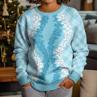 Hawaii Aloha Plumeria Lei Turquoise Palaka Kid Ugly Christmas Sweater LT7 - Polynesian Pride