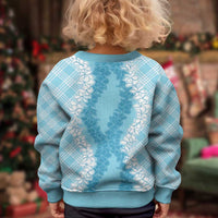 Hawaii Aloha Plumeria Lei Turquoise Palaka Kid Ugly Christmas Sweater LT7 - Polynesian Pride