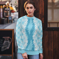 Hawaii Aloha Plumeria Lei Turquoise Palaka Ugly Christmas Sweater - Polynesian Pride