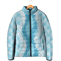 Hawaii Aloha Plumeria Lei Turquoise Palaka Padded Jacket - Polynesian Pride