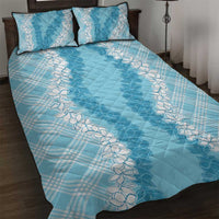 Hawaii Aloha Plumeria Lei Turquoise Palaka Quilt Bed Set - Polynesian Pride