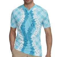 Hawaii Aloha Plumeria Lei Turquoise Palaka Rugby Jersey - Polynesian Pride
