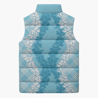 Hawaii Aloha Plumeria Lei Turquoise Palaka Sleeveless Puffer Jacket - Polynesian Pride
