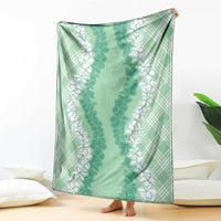 Hawaii Aloha Plumeria Lei Mint Palaka Blanket LT7 - Polynesian Pride