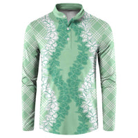 Hawaii Aloha Plumeria Lei Mint Palaka Button Sweatshirt LT7 Mint - Polynesian Pride