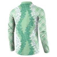 Hawaii Aloha Plumeria Lei Mint Palaka Button Sweatshirt LT7 - Polynesian Pride