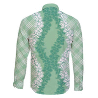 Hawaii Aloha Plumeria Lei Mint Palaka Family Matching Long Sleeve Bodycon Dress and Hawaiian Shirt - Polynesian Pride