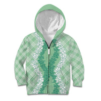 Hawaii Aloha Plumeria Lei Mint Palaka Kid Hoodie - Polynesian Pride
