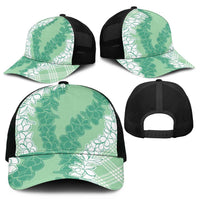 Hawaii Aloha Plumeria Lei Mint Palaka Mesh Trucker Cap - Polynesian Pride