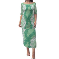 Hawaii Aloha Plumeria Lei Mint Palaka Puletasi LT7 Long Dress Mint - Polynesian Pride
