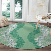 Hawaii Aloha Plumeria Lei Mint Palaka Round Carpet LT7 - Polynesian Pride