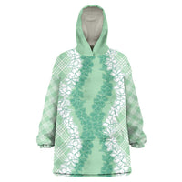 Hawaii Aloha Plumeria Lei Mint Palaka Wearable Blanket Hoodie - Polynesian Pride