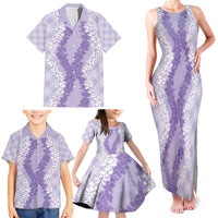Hawaii Aloha Plumeria Lei Lavender Palaka Family Matching Tank Maxi Dress and Hawaiian Shirt - Polynesian Pride
