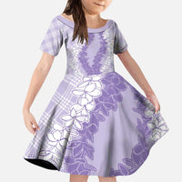 Hawaii Aloha Plumeria Lei Lavender Palaka Kid Short Sleeve Dress - Polynesian Pride