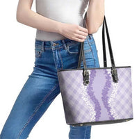Hawaii Aloha Plumeria Lei Lavender Palaka Leather Tote Bag - Polynesian Pride