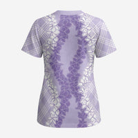 Hawaii Aloha Plumeria Lei Lavender Palaka Scrub Top - Polynesian Pride