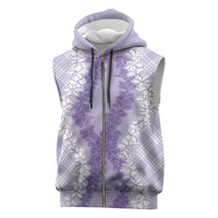 Hawaii Aloha Plumeria Lei Lavender Palaka Sleeveless Zip Hoodie - Polynesian Pride