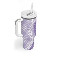 Hawaii Aloha Plumeria Lei Lavender Palaka Tumbler With Handle - Polynesian Pride
