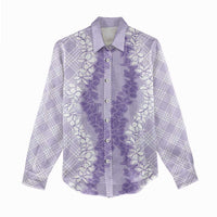 Hawaii Aloha Plumeria Lei Lavender Palaka Women Casual Shirt - Polynesian Pride