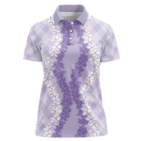 Hawaii Aloha Plumeria Lei Lavender Palaka Women Polo Shirt - Polynesian Pride