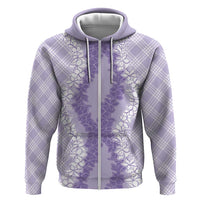 Hawaii Aloha Plumeria Lei Lavender Palaka Zip Hoodie - Polynesian Pride