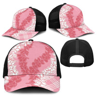 Hawaii Aloha Plumeria Lei Pink Palaka Baseball Net Cap - Polynesian Pride