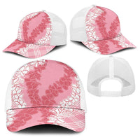 Hawaii Aloha Plumeria Lei Pink Palaka Baseball Net Cap - Polynesian Pride