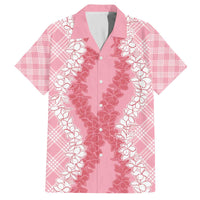 Hawaii Aloha Plumeria Lei Pink Palaka Family Matching Off The Shoulder Long Sleeve Dress and Hawaiian Shirt - Polynesian Pride