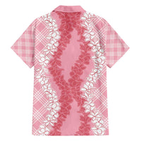 Hawaii Aloha Plumeria Lei Pink Palaka Family Matching Off Shoulder Short Dress and Hawaiian Shirt - Polynesian Pride
