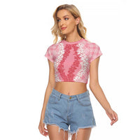 Hawaii Aloha Plumeria Lei Pink Palaka Raglan Cropped T Shirt - Polynesian Pride
