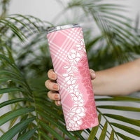 Hawaii Aloha Plumeria Lei Pink Palaka Skinny Tumbler - Polynesian Pride