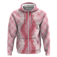 Hawaii Aloha Plumeria Lei Pink Palaka Zip Hoodie - Polynesian Pride