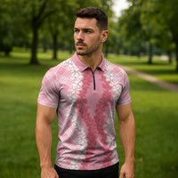 Hawaii Aloha Plumeria Lei Pink Palaka Zipper Polo Shirt - Polynesian Pride